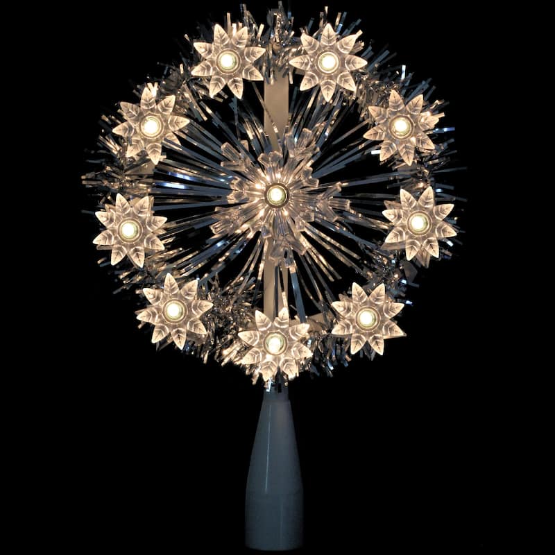 7" Silver Snowflake Starburst Christmas Tree Topper Clear Lights