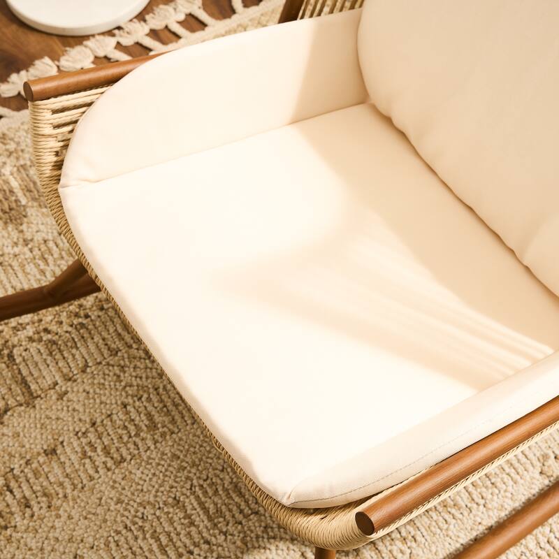 Christopher Knight Home - Outdoor Rocking Chair with PE Rattan and Wooden Side Table Set