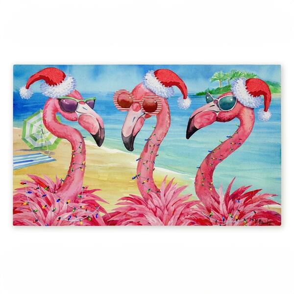 slide 2 of 9, Stupell Holiday Flamingo Girlfriends Printed Outdoor Door Mat, design by Paul Brent, 18"x30" Blue