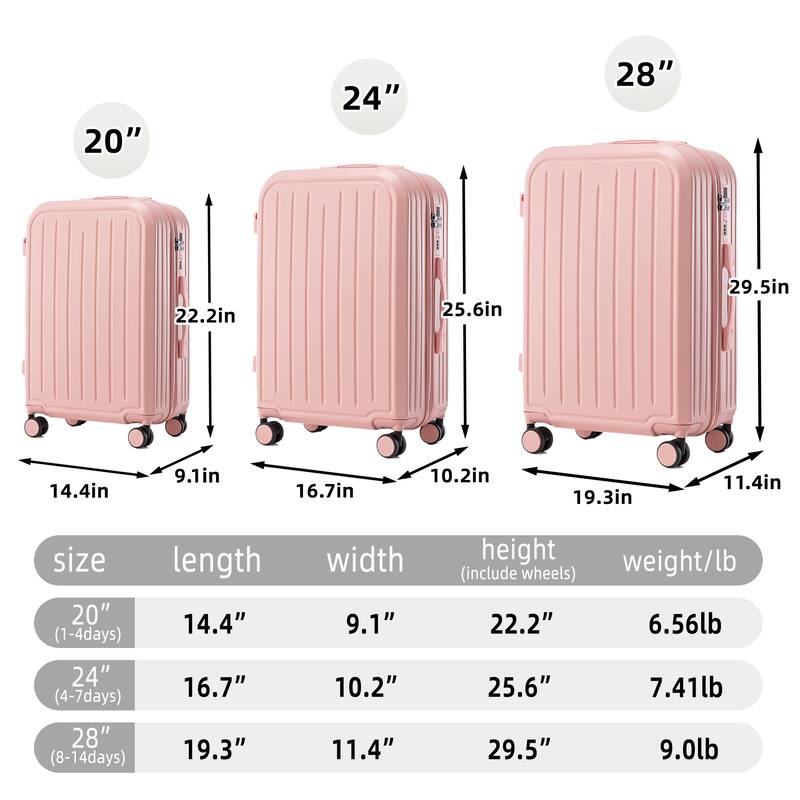 20"/24"/28" 3 pcs/set in ABS 360° Spinner Wheel Luggage, Carry on Suitcase, with Cup Holder & USB Port