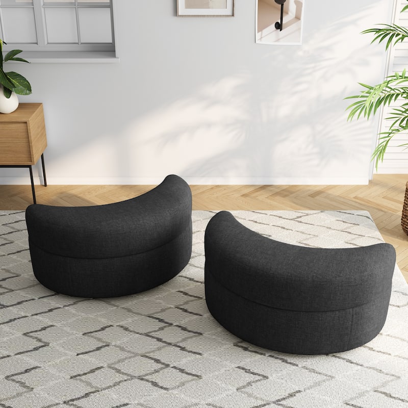 Upholstered Half Moon Storage Ottoman with Tray Set of 2