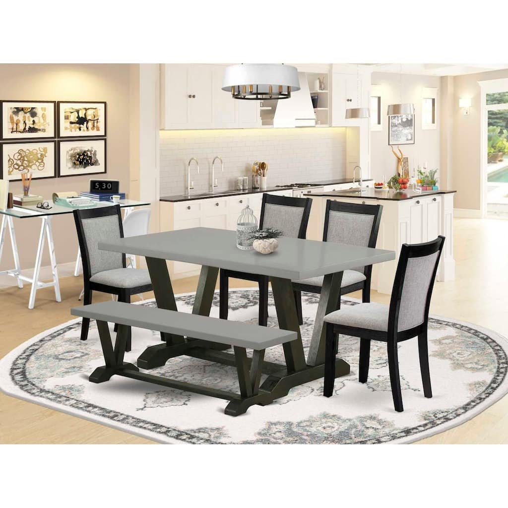 HomeStock 6-Piece Rectangle Natural Oak Finish Solid Wood Top Dining Table with 1-Bench, 4 Upholstered-Chairs