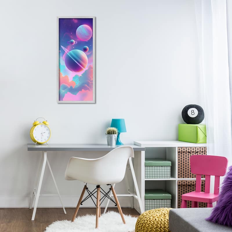 Stupell Pastel Clouds with Planets Framed Giclee Art Design By Wumples