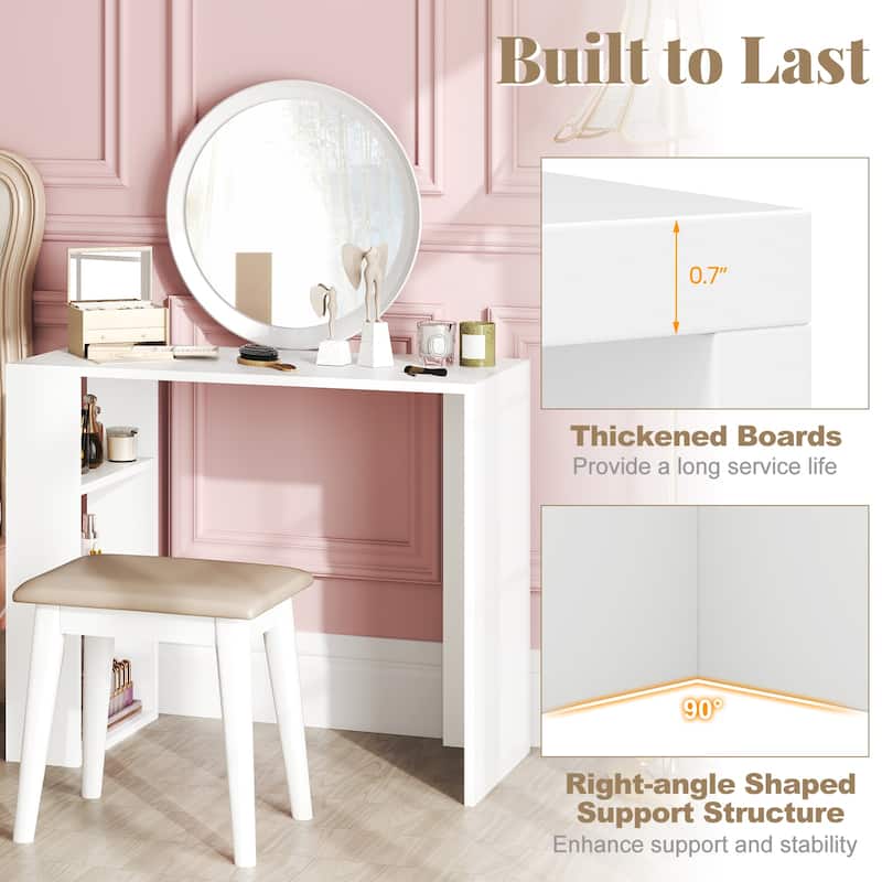 36 Inch White Computer Desk with Storage Shelves for Home Office