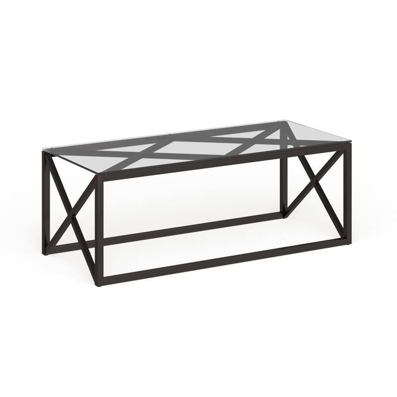 Dixon Geometric X-Base Metal & Glass Coffee Table (Optional Finishes)