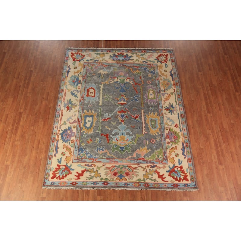 Oushak Indian Area Rug Handmade Transitional Grey Wool Carpet - 8'0"x 9'10"