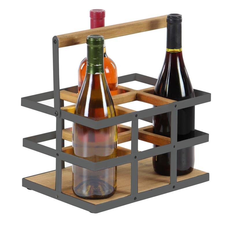 Modern 6-Bottle Wood and Metal Wine Holder
