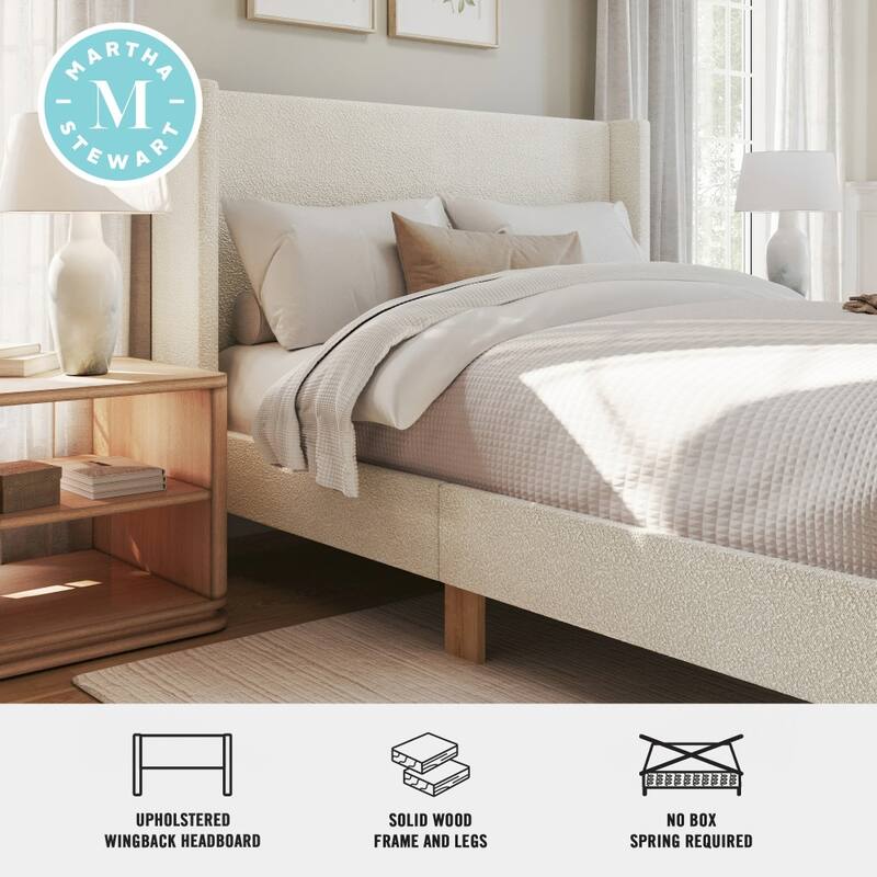 Martha Stewart Upholstered Platform Bed with Wingback Headboard