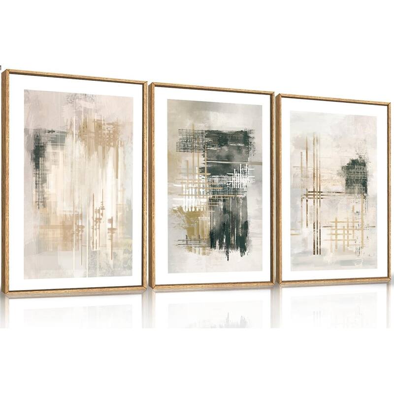Neutral Beige Shape Wall Decor, Black and White Block Wall Painting - 24 x 36