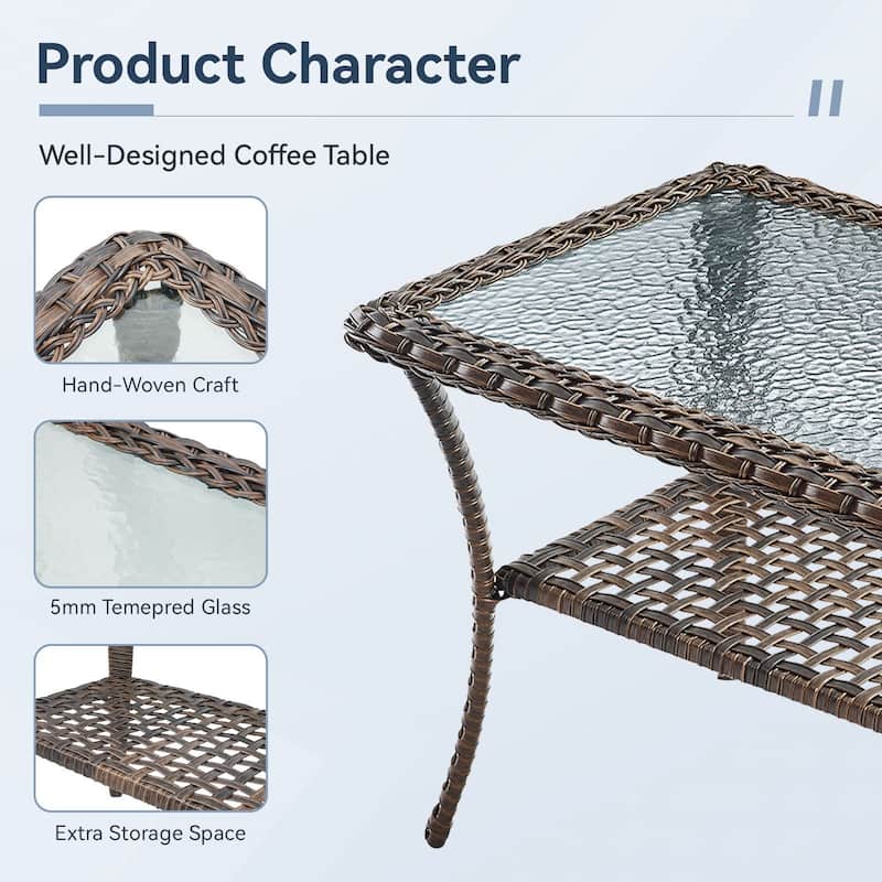 Outdoor Coffee Table/ Side Table with UV-Resistant PE Wicker