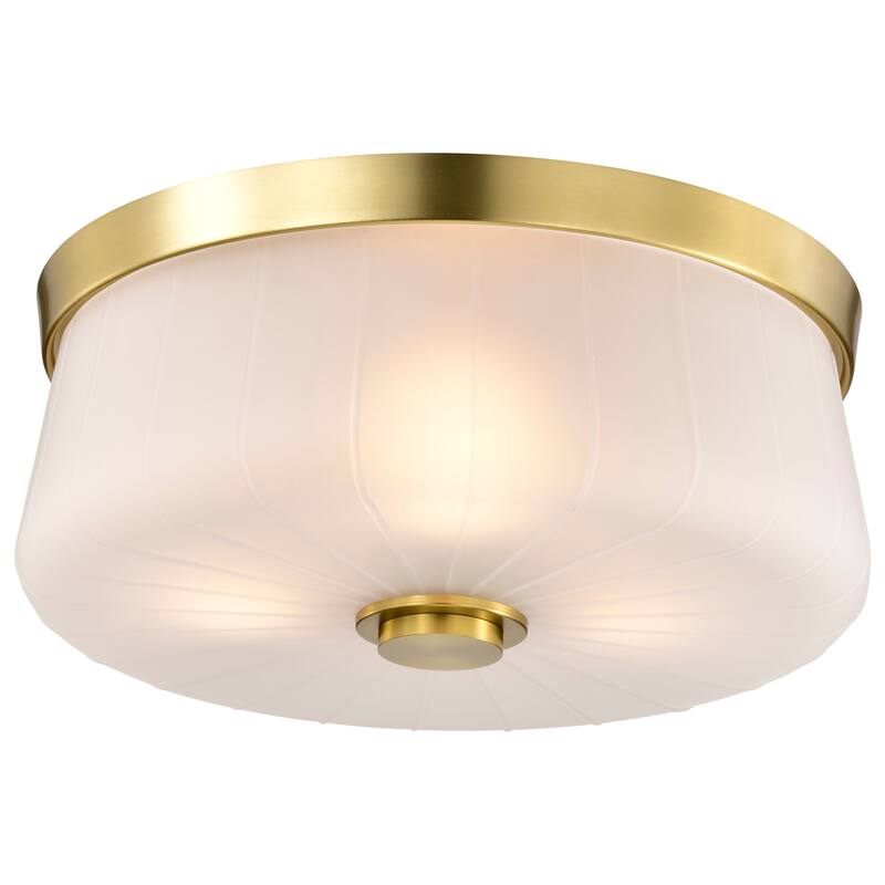 Lune 3 Light Flush Mount Vintage Brass Finish Etched White Glass - Vintage Brass