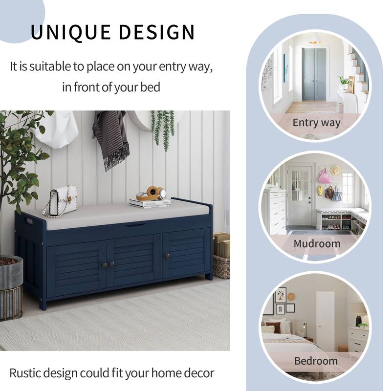 Storage Bench with 3 Shutter-shaped Doors