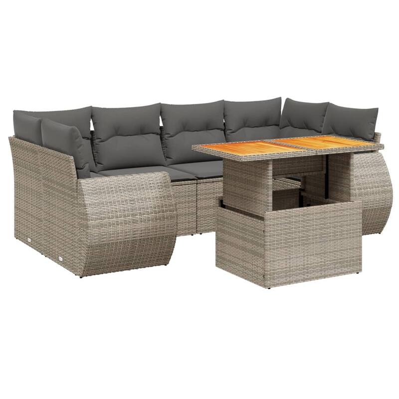 vidaXL Patio Sofa Set with Cushions Modular Lounge Set 7 Piece Poly Rattan - 21.7 x 39.4 x 28.7