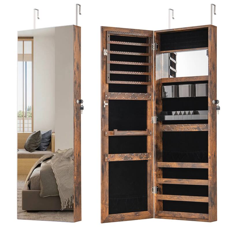 Gymax 43.5'' Jewelry Mirror Cabinet w/ Full-length Mirror & Interior