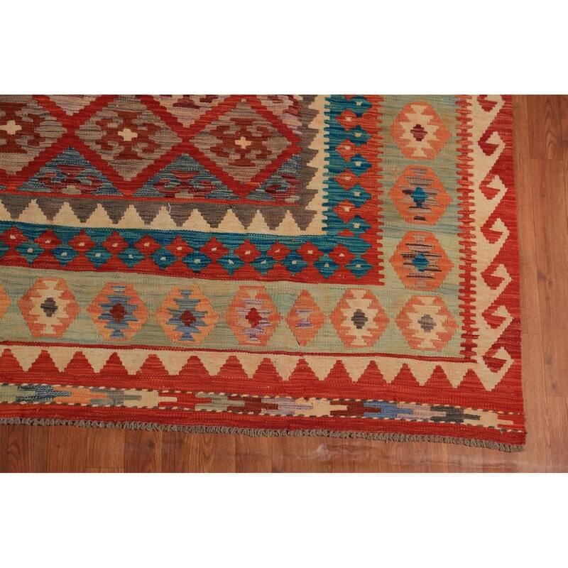 Trellis Geometric Kilim Oriental Area Rug Hand-Woven Wool Carpet - 8'2"x 9'6"
