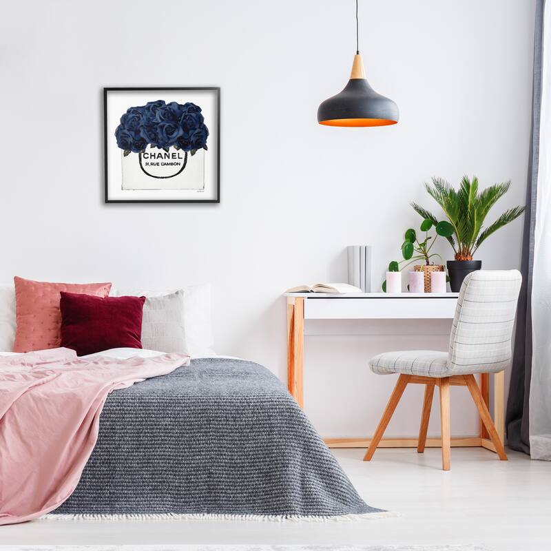 Stupell Chic Navy Blue Roses in Glam Fashion Bag Framed Wall Art