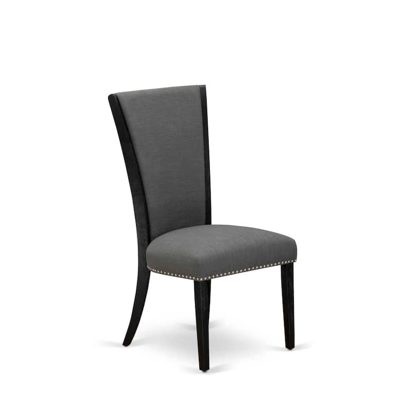 Parson Dining Chairs Set of 2 - Dark Gray Linen Fabric Padded Chairs with Nailhead Trim - Modern Kitchen Chairs