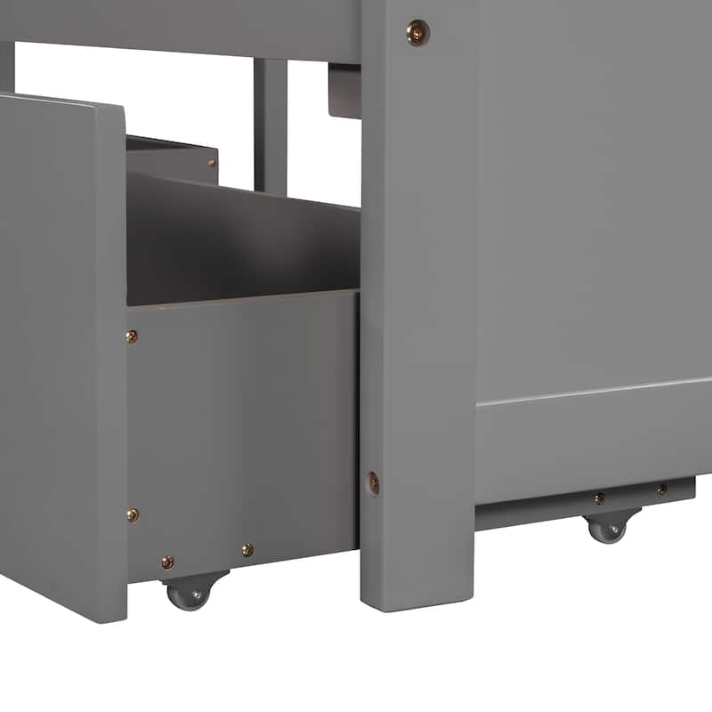 Modern Twin Size L-shaped Bed with Trundle and Drawers
