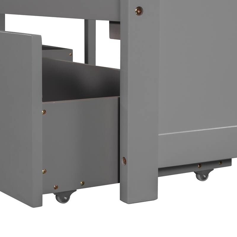 Twin L-Shaped Platform Bed with Trundle, Built-in Desk, and Storage Drawers, Perfect for Multi-Member Households