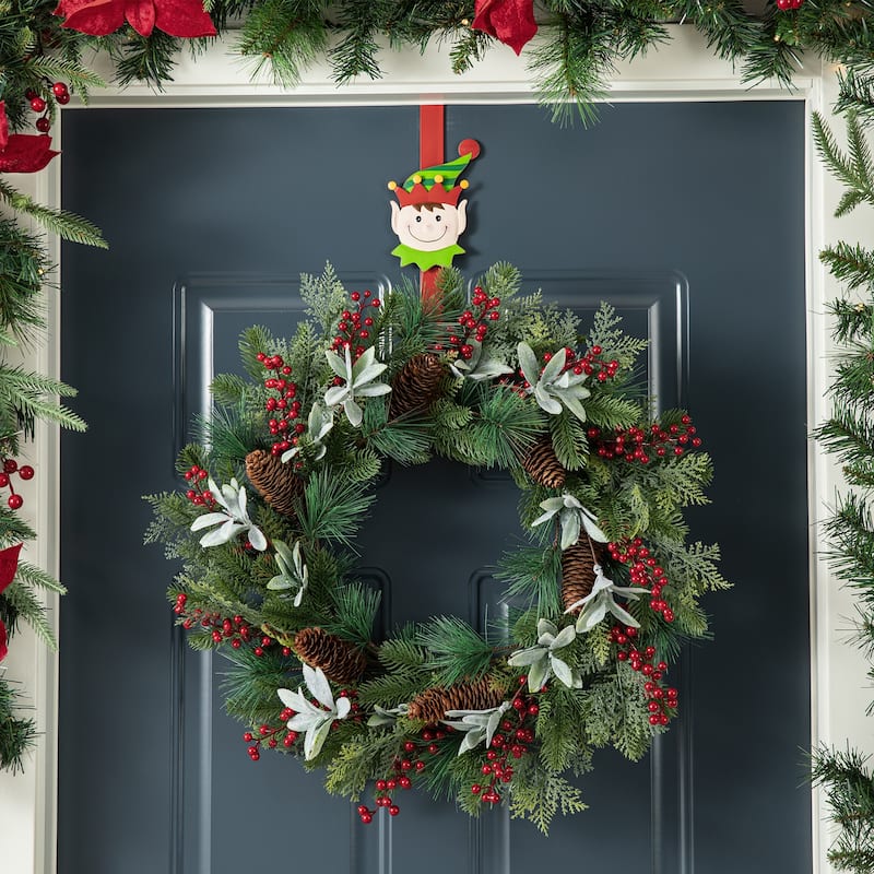 Glitzhome 14"H Set of 3 Christmas Metal Elf, Snowman & Santa Wreath Hanger