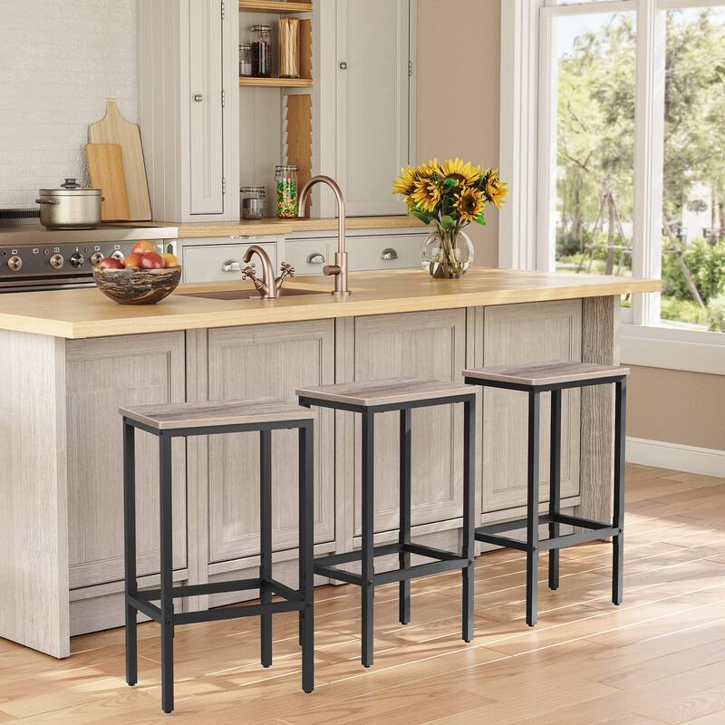 Bar Stools, Set of 2 Bar Chairs,Kitchen Breakfast Bar Stools with Footrest,25.8" Dining Stools,Rectangular Industrial Bar Chairs