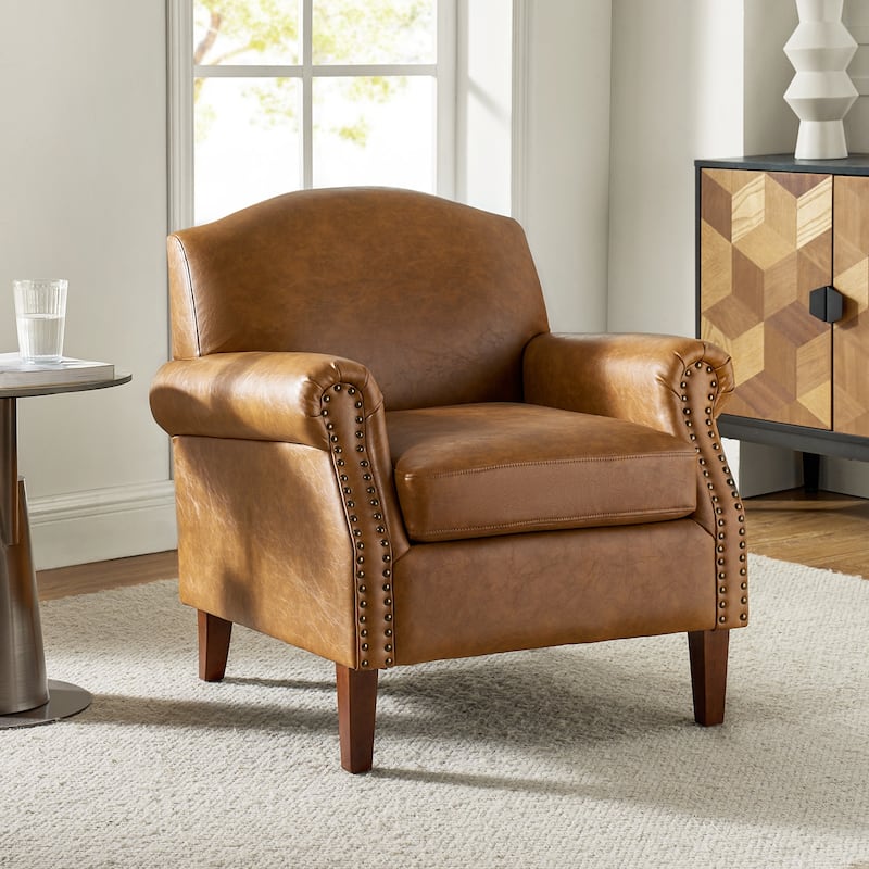 Giampiero Transitional Faux Leather Arm Chair with Nailhead Trim by HULALA HOME