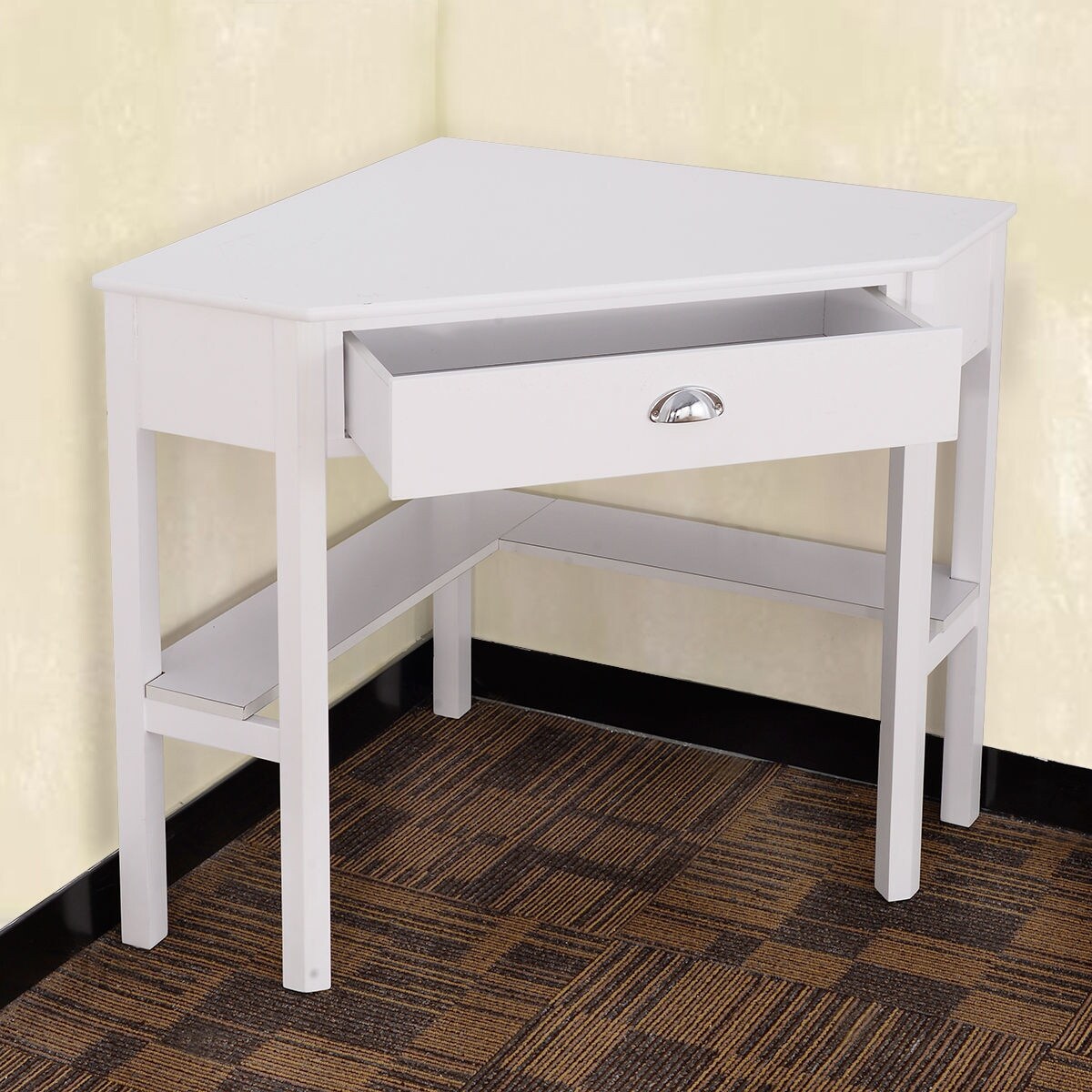 White Corner Home Office Desk Computer Workstation Pc Laptop Table With Shelves Desks Workstations Desks