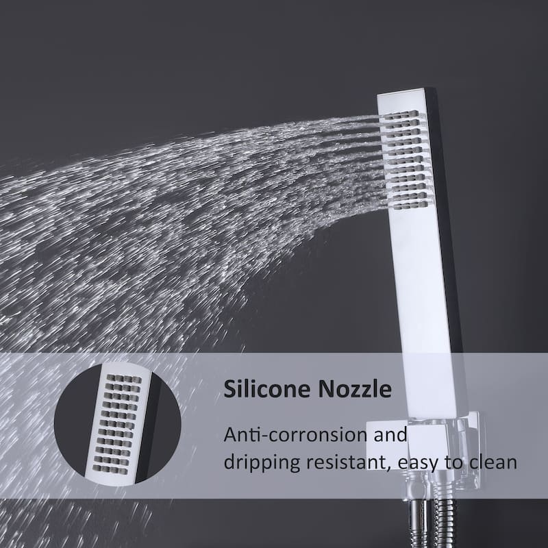 High-pressure Square Thermostatic Rainfall Shower System with HandheldShower & 3 Massaging Jets
