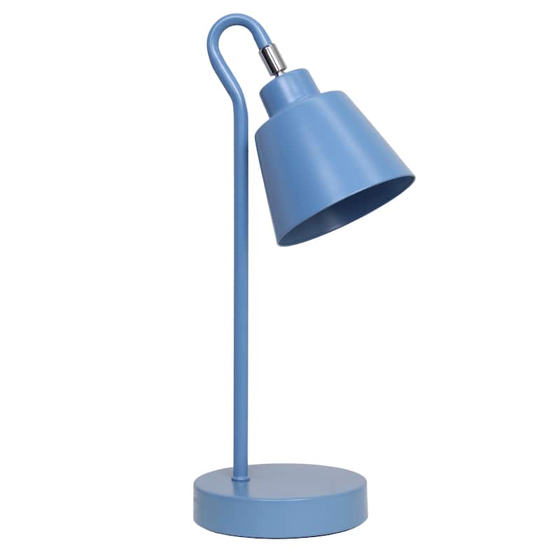 Metal Desk Lamp with Looped Arm and Adjustable Cone Shade - Blue