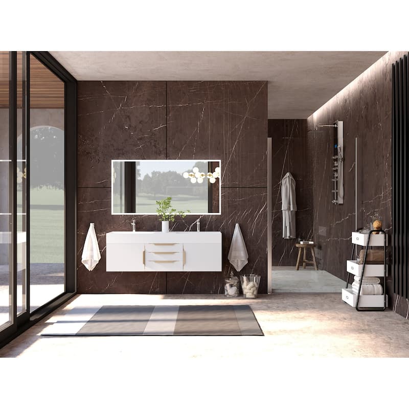 Amazon 60" Wall Mounted Bathroom Vanity Set w/ White Top