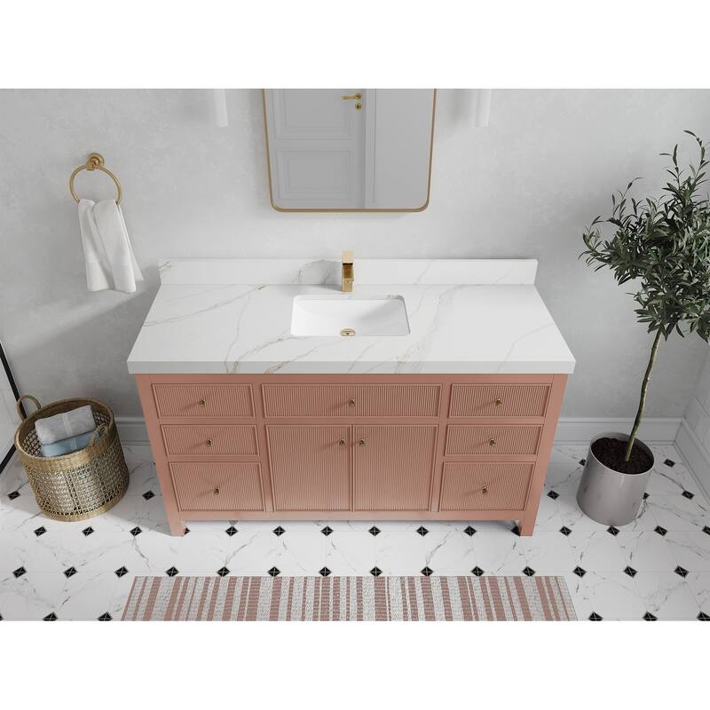 Willow Collections 60 in W x 22 in D Sonoma Free Standing Reeded Single Sink Bathroom Vanity with Countertop