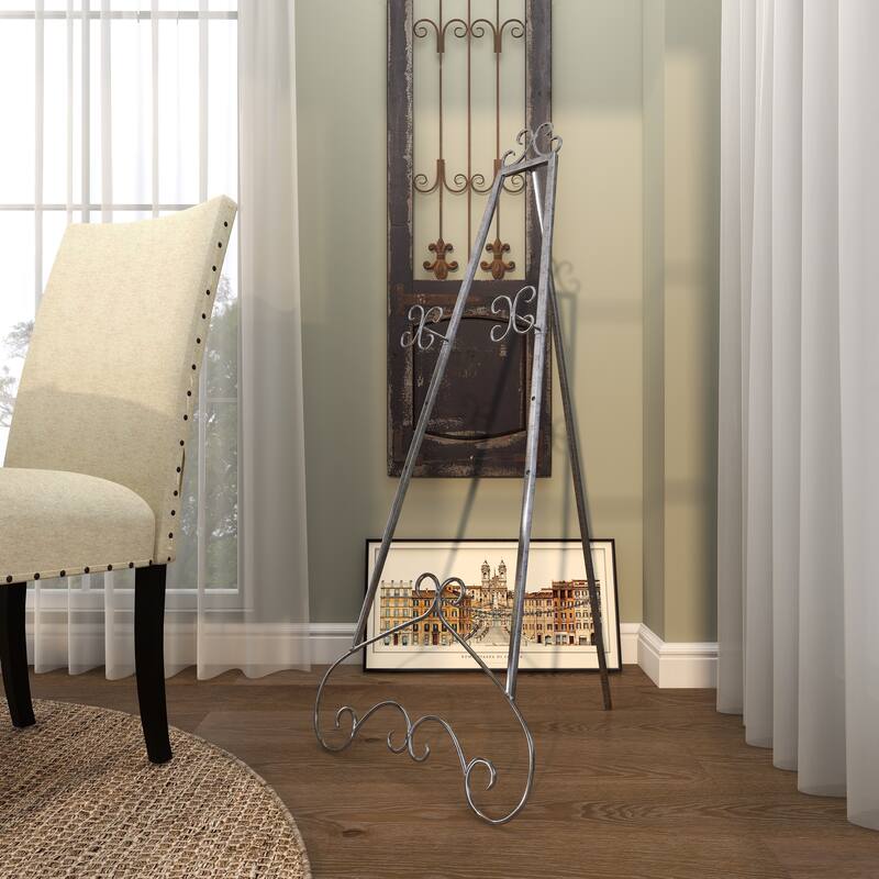 Gray Metal Large Adjustable 3 Tier Scroll Display Easel with Chain Support