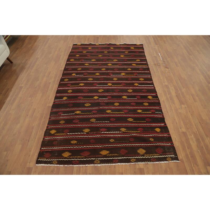 Hand Woven Oriental 100% Wool Carpet Southwestern Tribal Multi-Colored Kilim Area Rug - 10' 0'' X 5' 9''