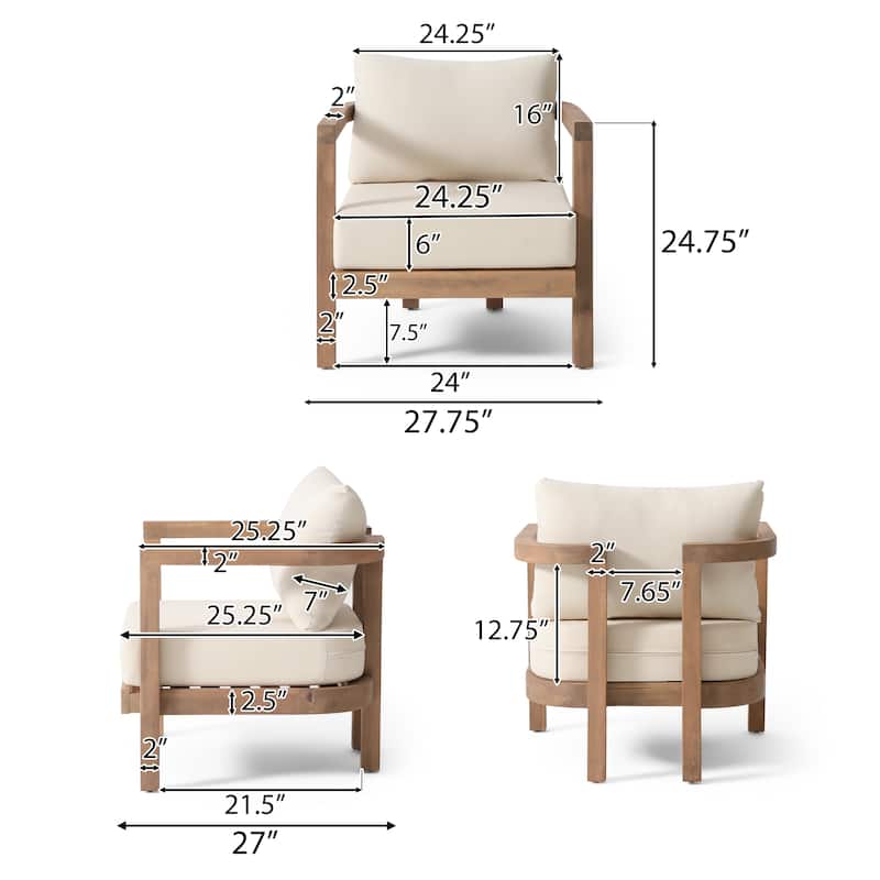 Wichita Outdoor Acacia Wood Club Chairs with Cushions (Set of 2) by Christopher Knight Home