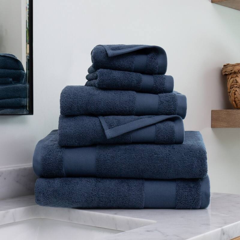 Becky Cameron Premium Ultra Soft Cotton 6pc Bath Towel Set - 6 Pack - Navy