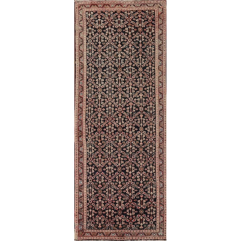 Geometric Mahal Vintage Persian Runner Rug Handmade Wool Carpet - 3'5" x 11'1"