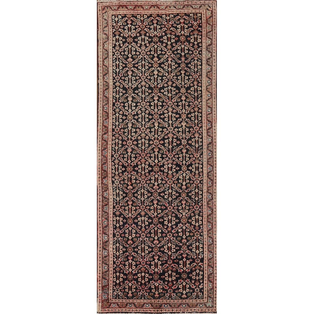 Geometric Mahal Vintage Persian Runner Rug Handmade Wool Carpet - 3'5" x 11'1"