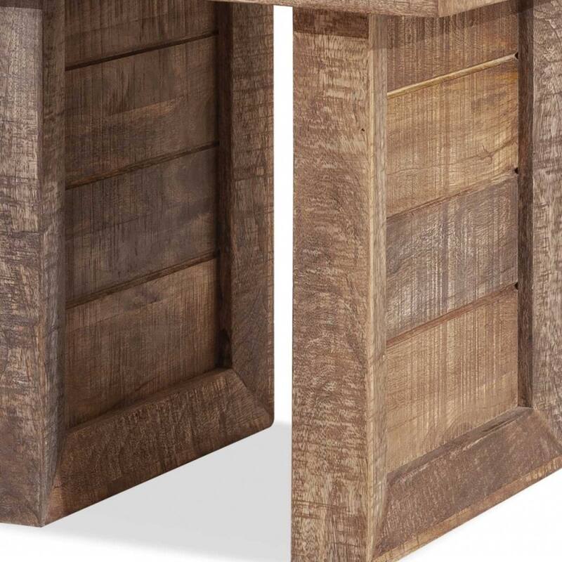 Brown Solid Wood Square End Table with 3 Inch Thick Top and Sled Base - 19.7” x 19.7” x 19.7” (D x W x H)