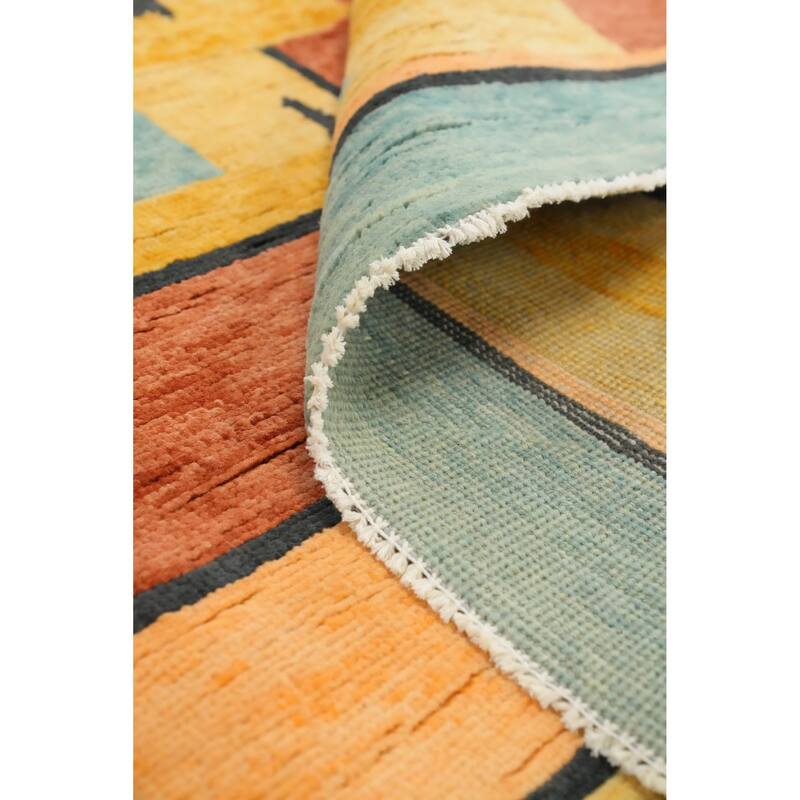 Hand Knotted Oriental 100% Wool Carpet Modern Geometric Oranges & Rust Gabbeh Area Rug - 11' 8'' X 9' 0''