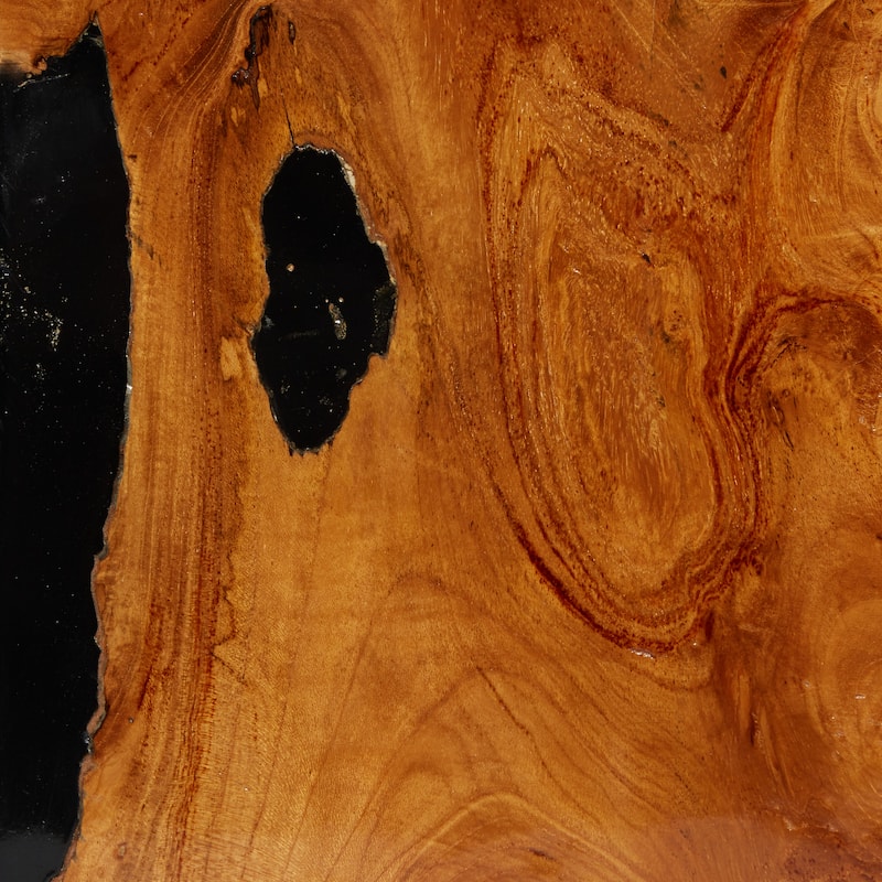 Teak Wood Abstract Block Accent Table with Black Resin Inlay - Brown - Roche River Decor - 11"Wx12"Lx15"H