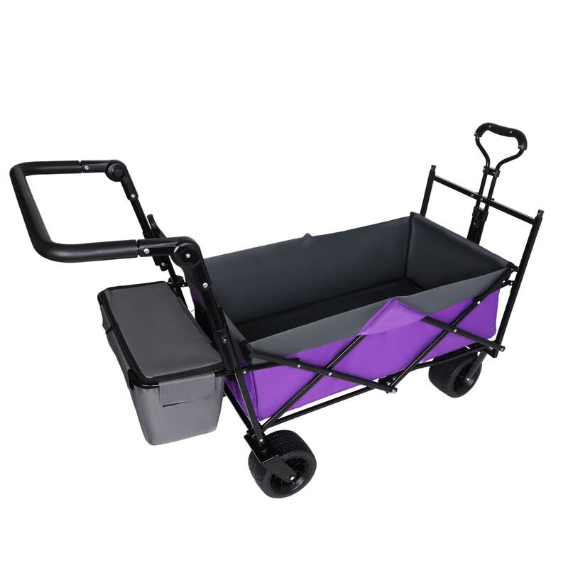 With Push Handle, 480Lbs Collapsible Wagon with Canopy, Wagon cart with 7" All-Terrain Wheels, Lightweight Foldable Wagon