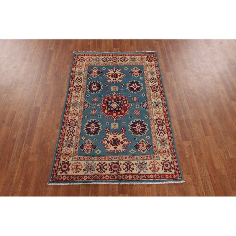Light Blue Kazak Oriental Accent Rug Handmade Wool Carpet - 3'10" x 5'11"