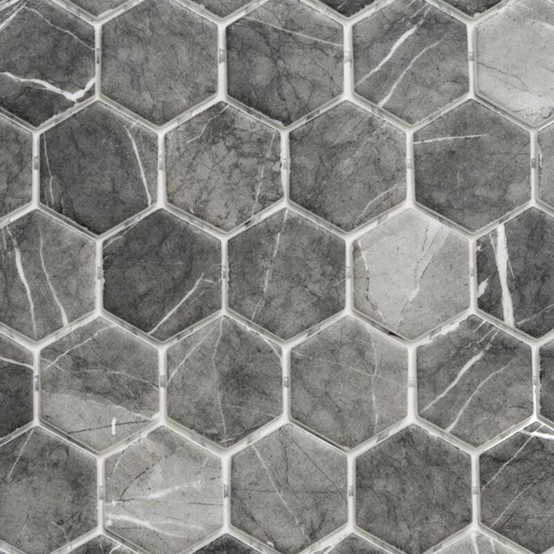 The Tile Life Eterna Hex 2x2 Graphite Glass Mosaic Floor, Backsplash & Wall Tile