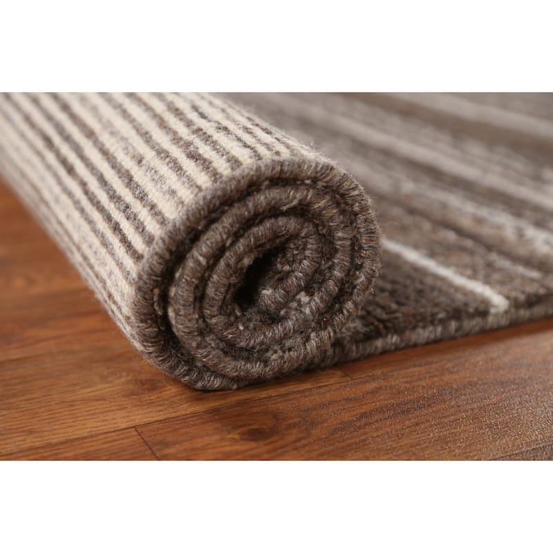 Brown Striped Gabbeh Contemporary Wool Area Rug Handmade - 4'0" x 5'11"