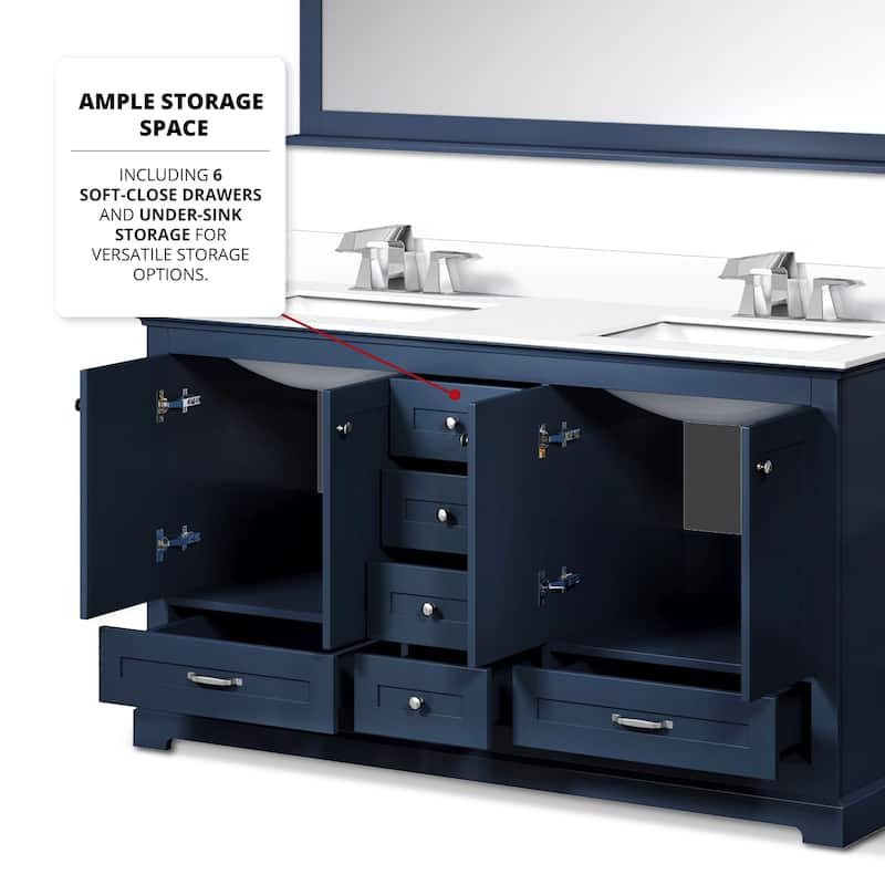 Dukes 60 in. W x 22 in. D Navy Blue Double Bath Vanity, White Quartz Top, and 58 in. Mirror
