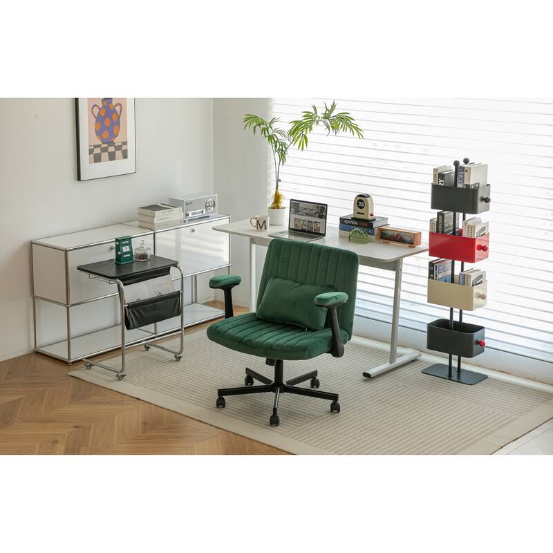 Velvet Criss Cross Armrest Office Chair with Wheels - Modern for Home Office, Meditation & Creative Work