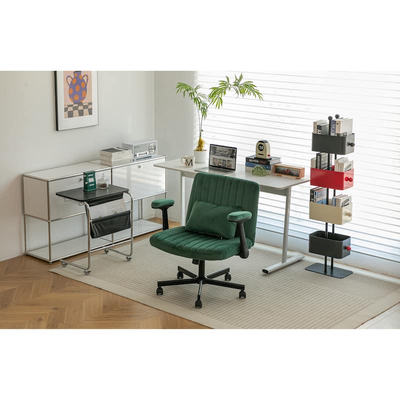 Velvet Swivel Office Chair with Wheels, Comfy Criss Cross Upholstered Vanity Chair, Desk Chair with Adjustable Height