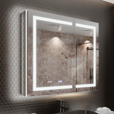36'' H Recessed or Surface Mounted Bathroom LED Mirror Cabinet With Defogger, Dimmer, 10x magnifying