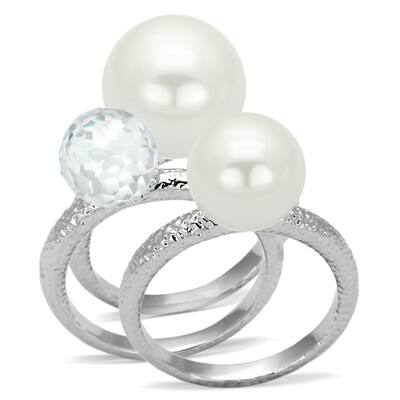 White Synthetic Pearl Ring for Women Rhodium Brass Fashion