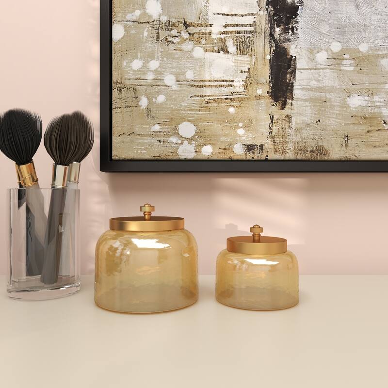 CosmoLiving by Cosmopolitan Gold Glass Living Room Decorative Jars with Metal Lids (Set of 2)